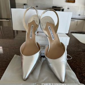 Manolo shoes in silver one time wear